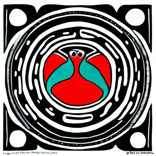 Image similar to turtle. pacific northwest coast, haida gwaii, formline, native art, tribal art, haida, clean, black, white, red, teal