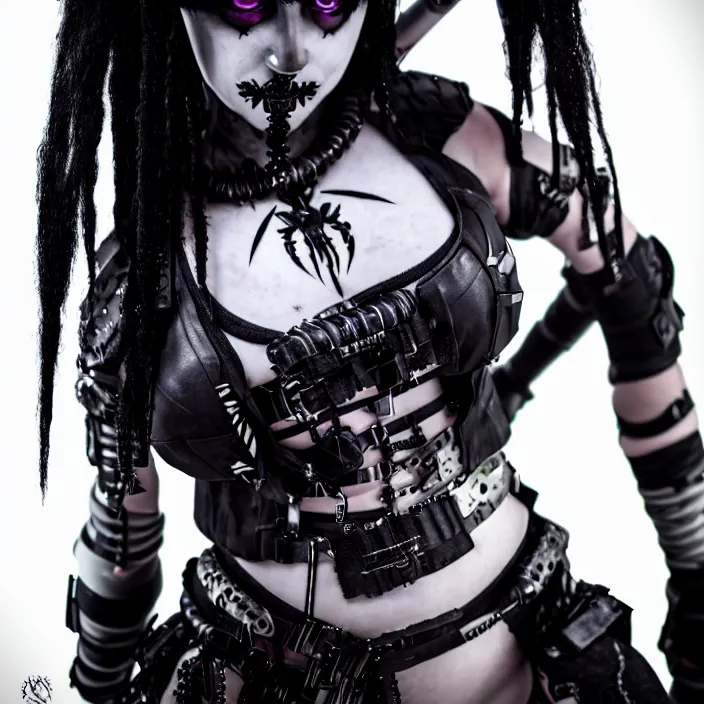 Image similar to full body photograph of a very beautiful cybergoth warrior. extremely detailed. dslr. 8 5 mm.