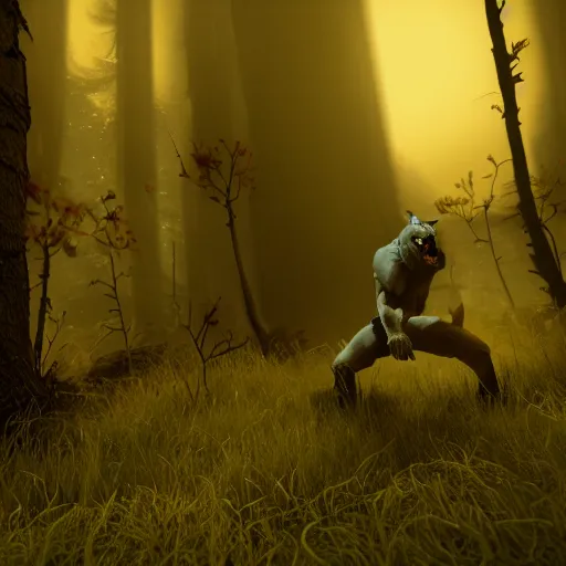 Image similar to werewolf hidden in the dark. higly detailed. unreal engine 5