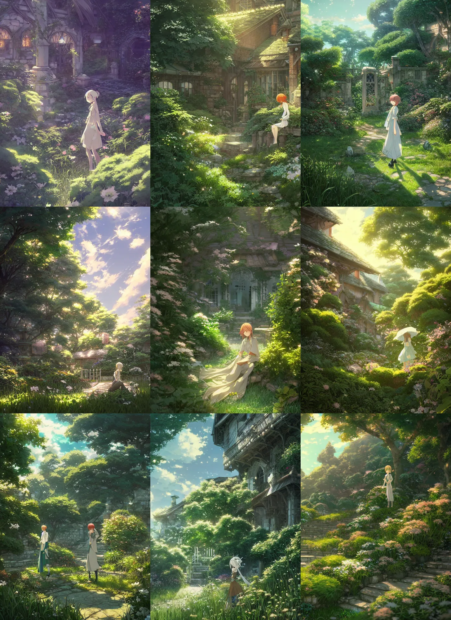Prompt: the emerald herald in the garden, intricate, tone mapped, highly detailed, digital painting, pixiv, concept art, smooth, sharp focus, illustration, by makoto shinkai and akihiko yoshida