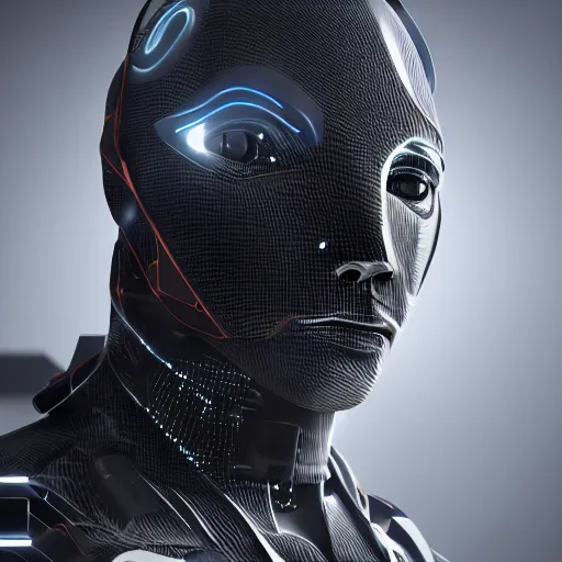 Prompt: a portrait of a futuristic cyborg ronin made of nano tube elements, carbon fibre surface, futuristic, 8 k, dramatic light, trending on cg society