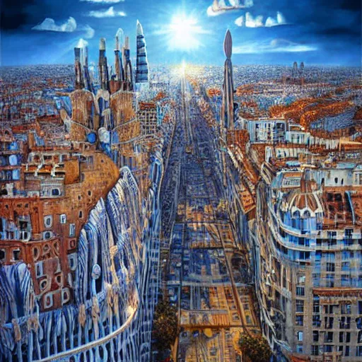 Prompt: city skies hyper realism 8 k by antoni gaudi, arthur adams, rob gonsalves, artgerm