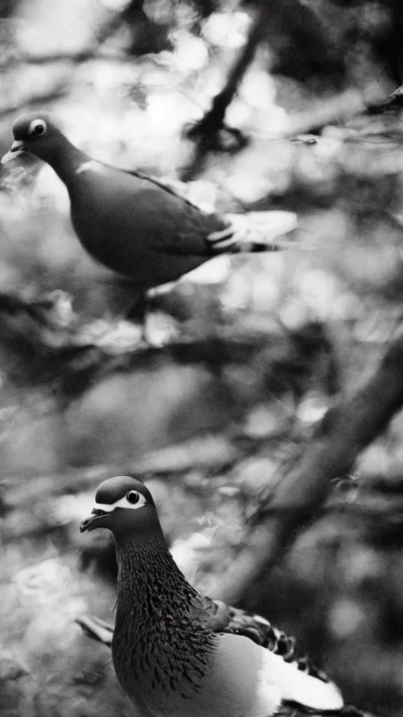 Prompt: 1 9 8 0 s japanese analog film photo of a pigeon with a cigarette