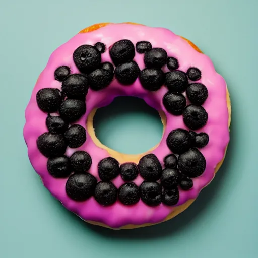 Image similar to Perfectly circular donut!!!!! in the style of an blackberry!!!!!!, trending on artstation, 4k, 8k, professional photography, overhead shot, 35mm lens