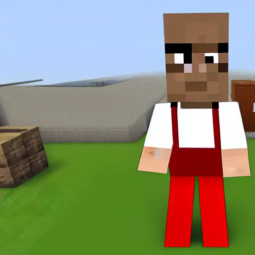 Image similar to kfc logo as statue in minecraft metaverse