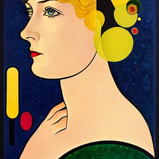 Image similar to Art in the style of Coles Phillips, Gaia, Full figured Mother Earth, portrait, Herbert Bayer, Kandinsky