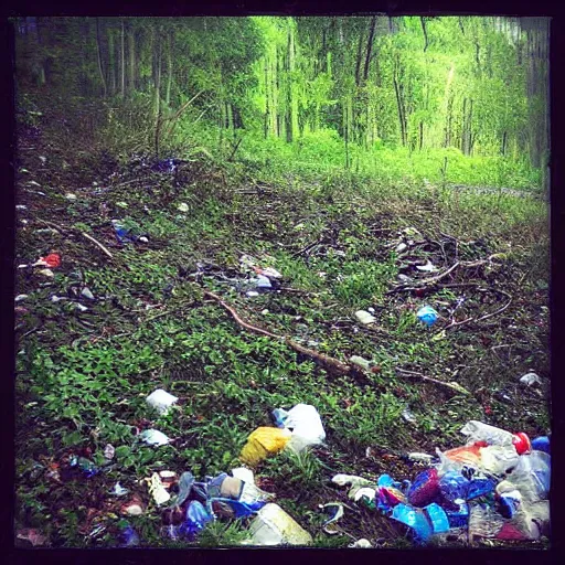 Prompt: “analogue high resolution photo of living nature full of garbage”