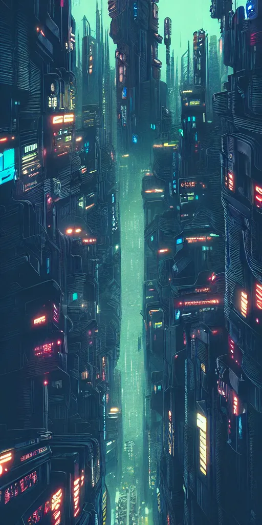 Image similar to epic cyberpunk cityscape : blade runner, james guilleard, beeple, laurie greasley, dan mcpharlin : ornate, dynamic, particulate