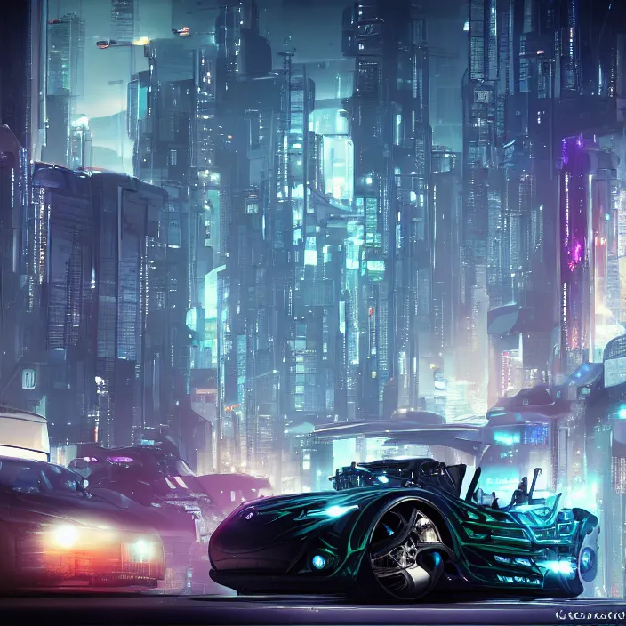 Image similar to a futuristic hovering, cyberpunk mazda miata in cyberpunk city, cyberpunk futuristic digital art concept