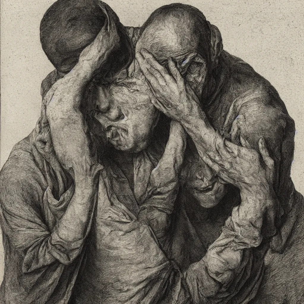 Image similar to a crying man, gustav dore