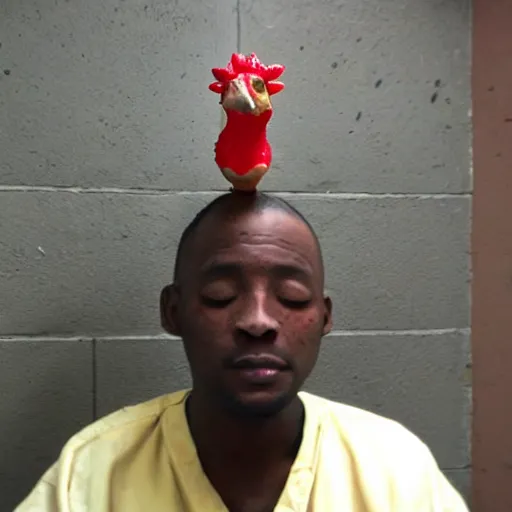 Image similar to prisoner wearing one chicken head