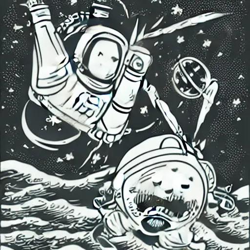 Image similar to mcbess illustration of a astronaut drifting to a portal in space