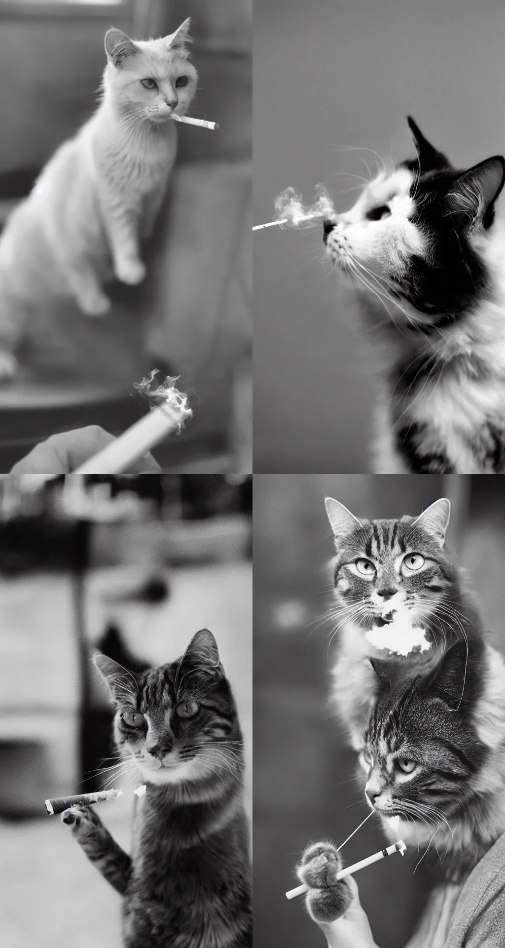 Prompt: film photograph of a cat smoking a cigarette, 4 k