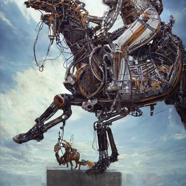 Image similar to horse above riding on top of the astronaut crawling on knees, industrial sci - fi, by mandy jurgens, ernst haeckel, james jean