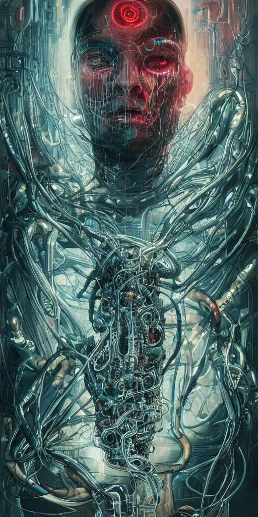 Prompt: portrait of computer & circuits, melting, cthulhu, 8 k, by tristan eaton, stanley artgermm, tom bagshaw, greg rutkowski, carne griffiths, ayami kojima, beksinski, giger, trending on deviantart, face enhance, hyper detailed, minimalist, cybernetic, android, blade runner, full of colour, super detailed