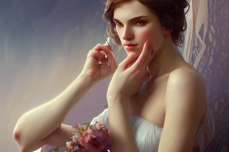 Image similar to Sensual beautiful perfect Polish woman, portrait, elegant, intricate, digital painting, artstation, concept art, smooth, sharp focus, illustration, art by artgerm and greg rutkowski and alphonse mucha