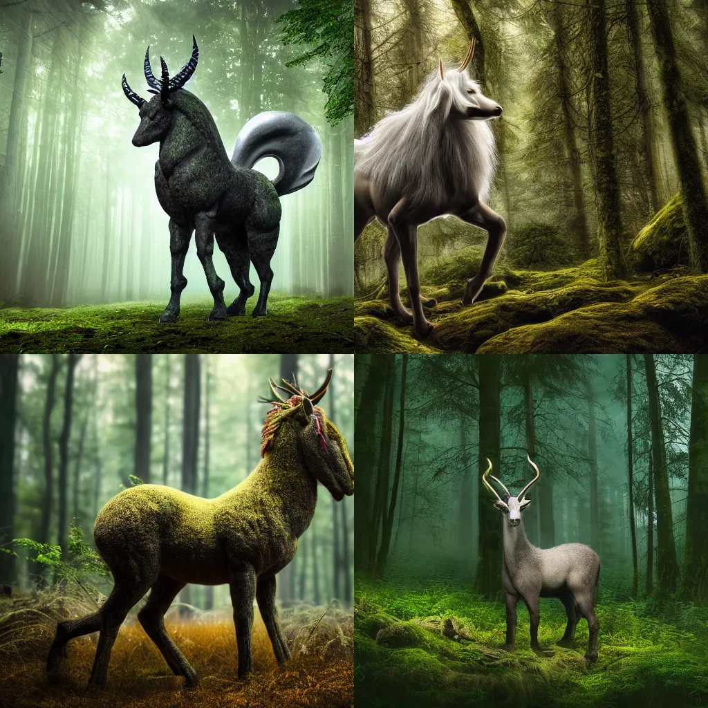 Image similar to Professional Photography Of A Mythical Beast In A Forest, 4K, Photorealistic, Extremely Detailed