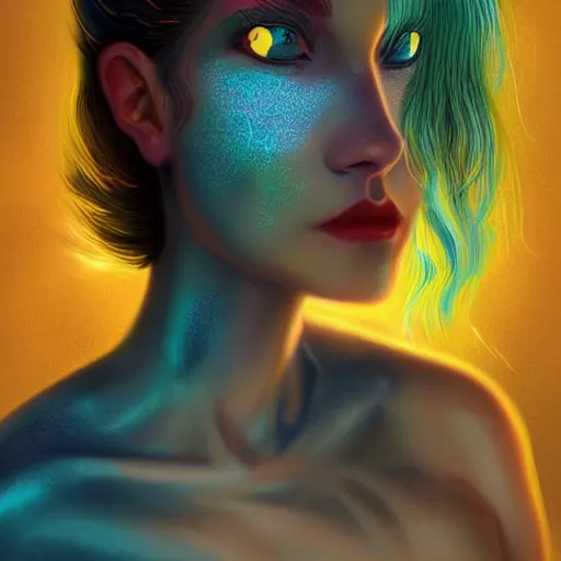 Image similar to The dragon girl portrait, portrait of young girl half dragon half human, dragon girl, dragon skin, dragon eyes, dragon crown, blue hair, long hair, highly detailed, cinematic lighting, digital painting by David Lynch