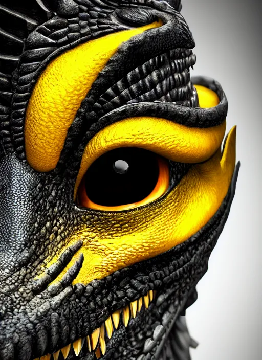 Image similar to closeup portrait of black dragon head with yellow eyes, ultra realistic, fantasy, magic, dnd,