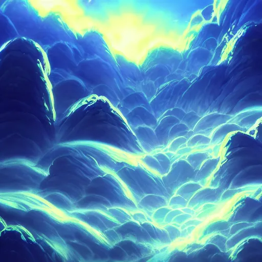 Prompt: vastly expanding lush otherwordly infnites of beautiful surreal scenery artwork pixiv. gigantic architectural modern design node network of cloud computing soul dust. unthinkable dream cloud computer infinites. sublime god lighting, sun rays, cold colors. insanely detailed, artstation!! pixiv!! infinitely detailed