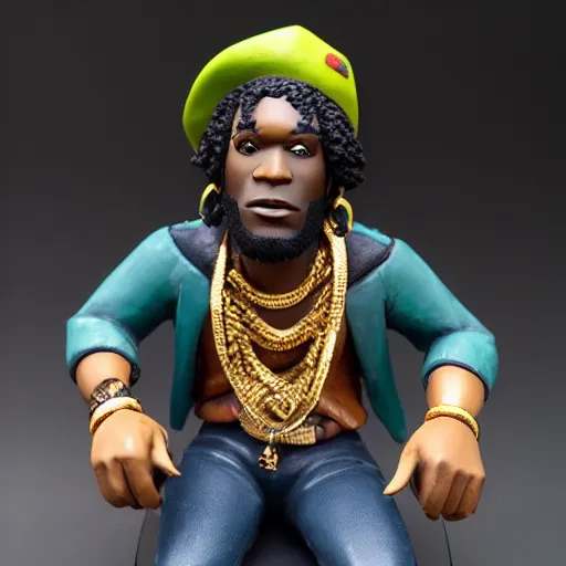 Image similar to burna boy figurine, detailed product photo,