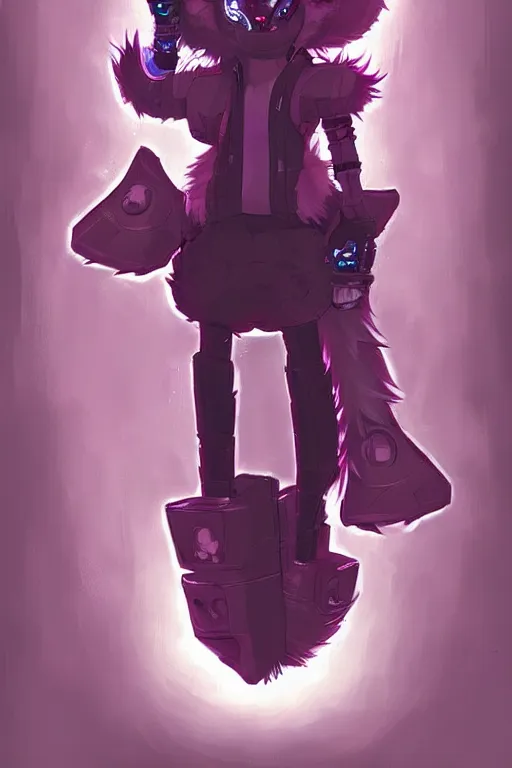 Image similar to a cyberpunk anthropomorphic fox with a fluffy tail, comic art, trending on furaffinity, cartoon, kawaii, backlighting, furry art!!!, chibi, neon