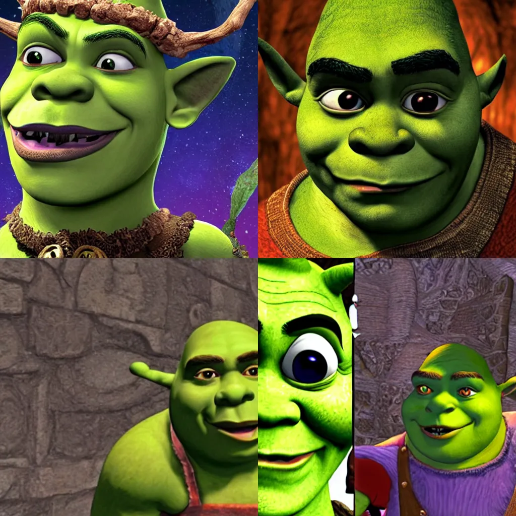 Prompt: shrek wearing majora's mask