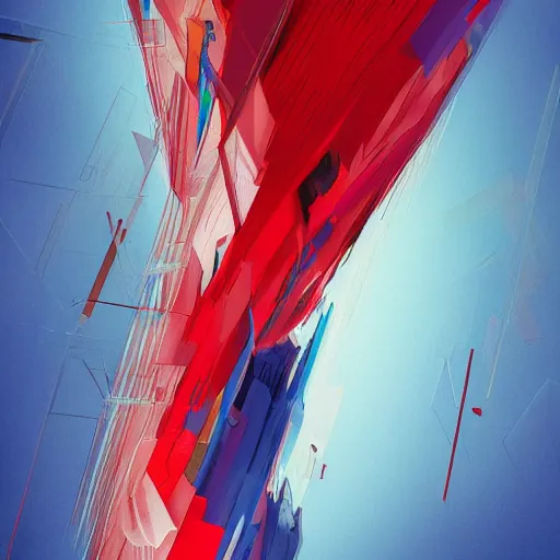 Prompt: the brittle. digital painting, vertical, intricate, beautiful, detailed, sharp focus, illustration, abstract art by kuvshino and el lissitzky and artgerm and kandinsky, trending on artstation. blue and dark red color scheme, gradient darker at bottom