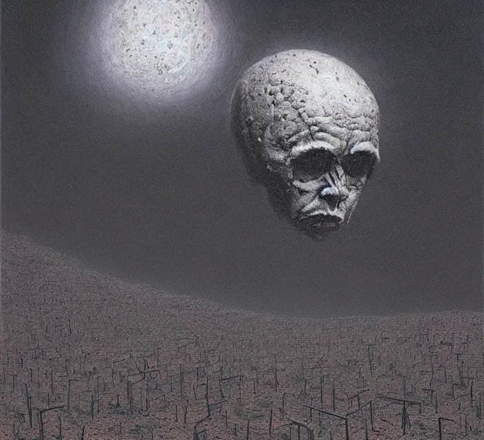 Image similar to moon made from thousands corpses of Nicolas Cage, gothic, surreal, Warhammer, colorful, highly detailed, artstation, digital art by zdislav beksinski and wayne barlowe