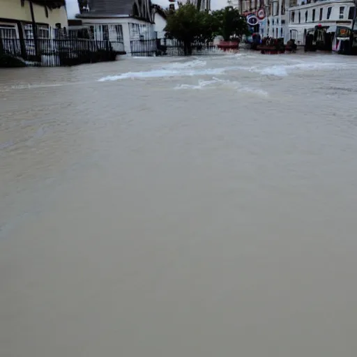 Prompt: milk flood, picture of milky waves of milk flooding through the town