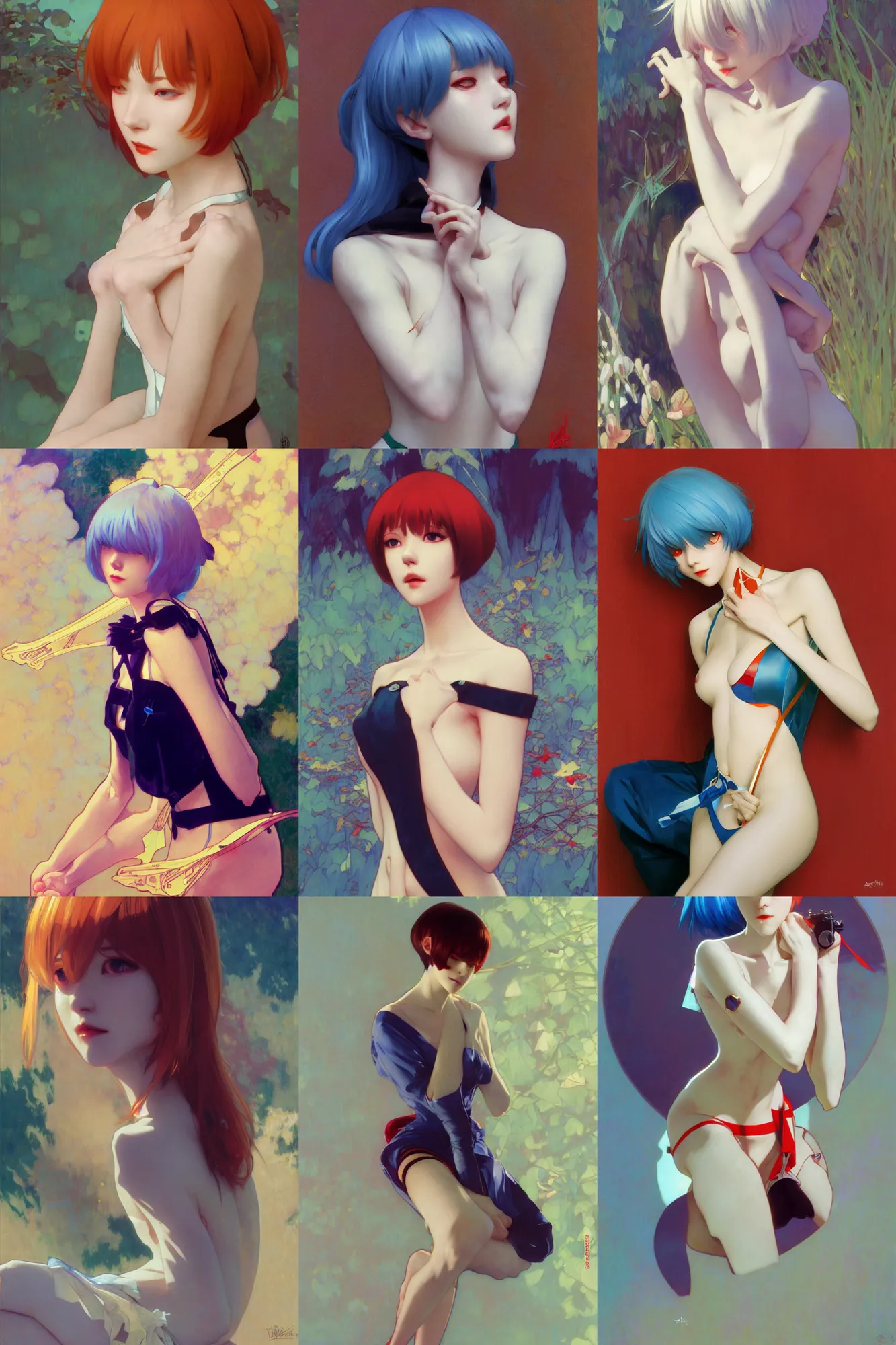 Prompt: rei ayanami, elegant, vibrant, smooth, by ilya kuvshinov, craig mullins, edgar maxence, alphonse mucha, artgerm, sakimichan