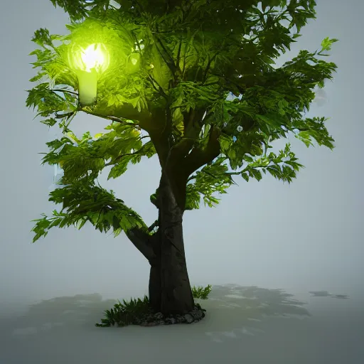 Prompt: a tree with lightbulbs, unreal 5, artstation