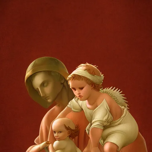 Image similar to guardian angel protecting child by michelangelo, very detailed, deviantart, artstation