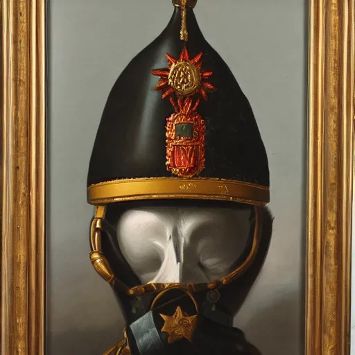 Image similar to still life oil painting of a prussian pickelhaube