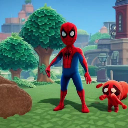 Image similar to Film still of Spider-Man, from Animal Crossing: New Horizons (2020 video game)