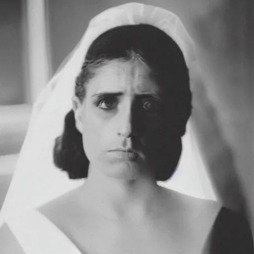 Prompt: portrait of a young sad on her wedding day