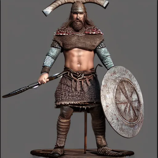 Image similar to of a 3d clay model of a viking from valhalla, wearing the horned helmet ultra fine detail, hair strands, ultra high resolution, fine texture detail, miniature painting techniques, perfect proportions, marvel cinematic universe