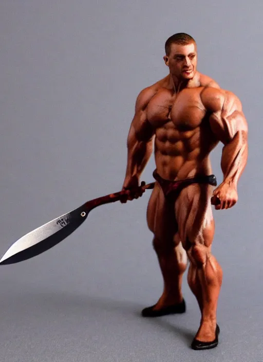 Prompt: Images on the store website, eBay, Full body, Miniature of a very muscular man with knife