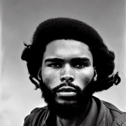 Image similar to Portrait of Jaylen Brown, Jaylen Brown as Che Guevara, Guerilla Heroico, Black and White, Photograph by Alberto Korda, inspiring, dignifying, national archives