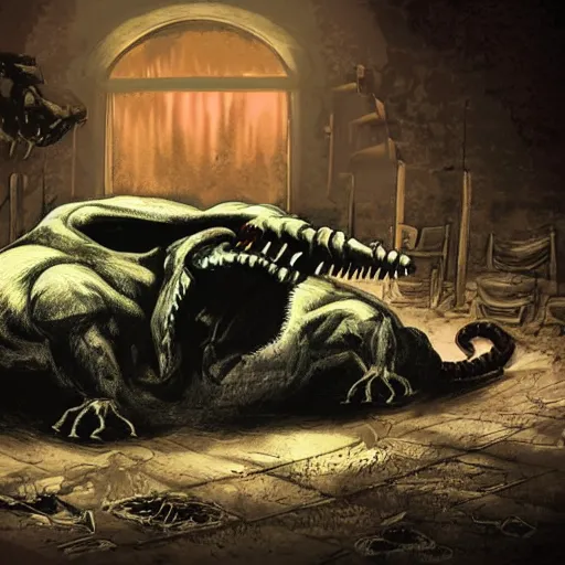 Image similar to illustration of the deathclaw monster inside the car