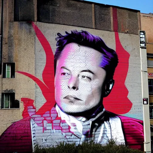 Prompt: ”elon musk as street art graffiti”