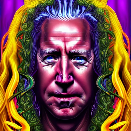 Image similar to an extremely psychedelic portrait of joe biden as medusa, surreal, lsd, face, detailed, intricate, elegant, lithe, highly detailed, digital painting, artstation, concept art, smooth, sharp focus, illustration