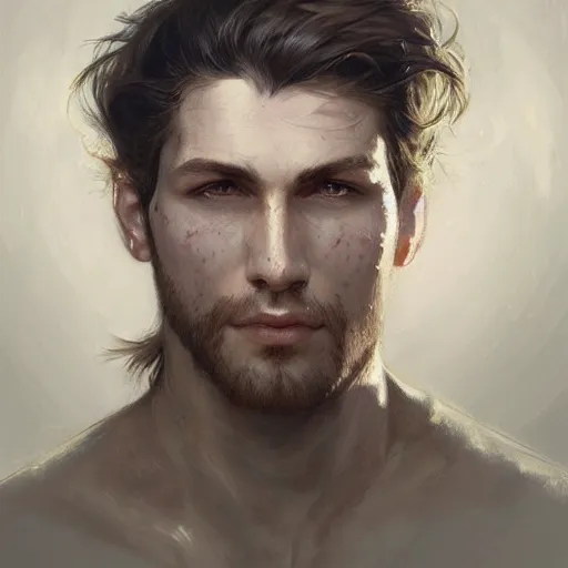 Image similar to portrait of knight, white eyes, white mid hair, scar on face, handsome, elegant, intricate, headshot, highly detailed, digital painting, artstation, concept art, sharp focus, illustration, art by artgerm and greg rutkowski and alphonse mucha