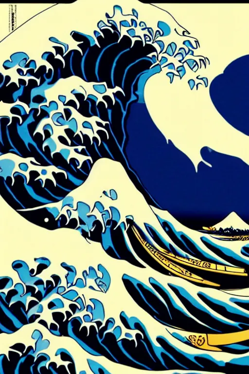 Image similar to Patrick Nagel and Shepard Fairey poster illustration of The Great Wave off Kanagawa, highly detailed, digital painting, artstation, concept art, smooth, sharp focus, illustration