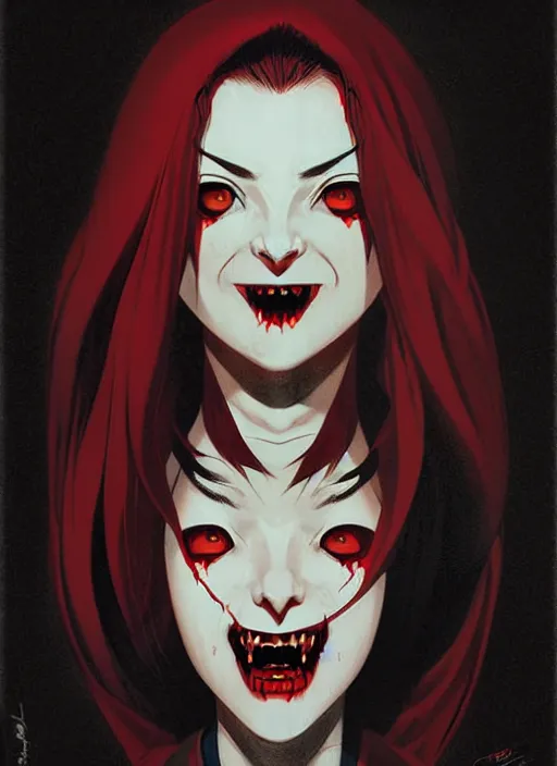 Prompt: scary female vampire nurse, symmetrical face, evil grin, portrait size, cinematic, dramatic, super detailed and intricate, by koson ohara, by darwyn cooke, by greg rutkowski, by satoshi kon