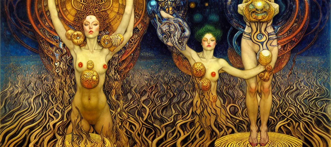 Image similar to Divine Chaos Engine by Karol Bak, Jean Delville, William Blake, Gustav Klimt, and Vincent Van Gogh, symbolist, visionary