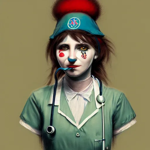 Image similar to clowncore pastel punk young hospital nurse wearing stylish uniform. detailed, portrait, 8 k, artwork by jean - baptiste monge