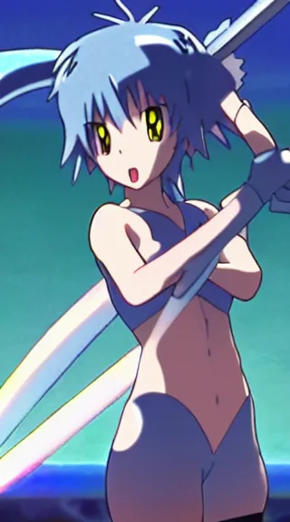 Image similar to Anime Screenshot of a POKEMON MISTY unsheathing her sword at night, strong blue rimlit, visual-key, Nighttime Moonlit, anime illustration in the style of Gainax