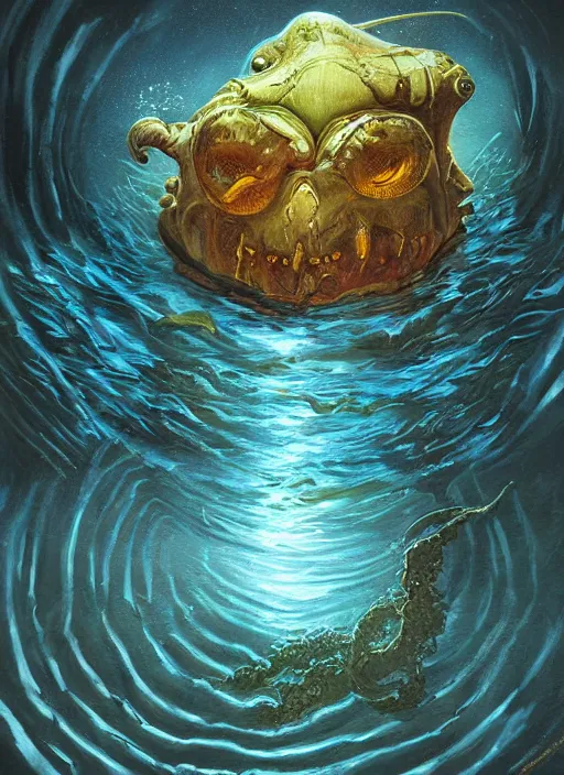 Image similar to a painting of a creature in the water, poster art by chris moore, cg society contest winner, digital art, movie poster, cosmic horror, lovecraftian