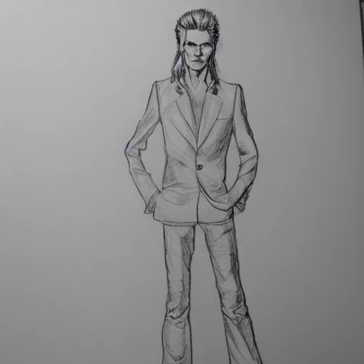 Image similar to David Bowie standing in pencil sketch style